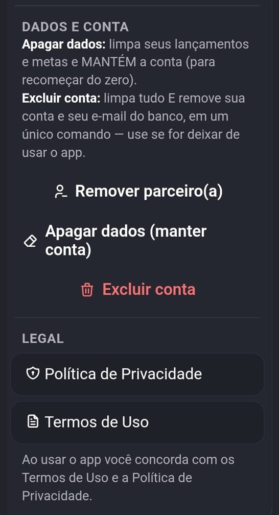 Ajustes: dados da conta, exclusão e documentos legais