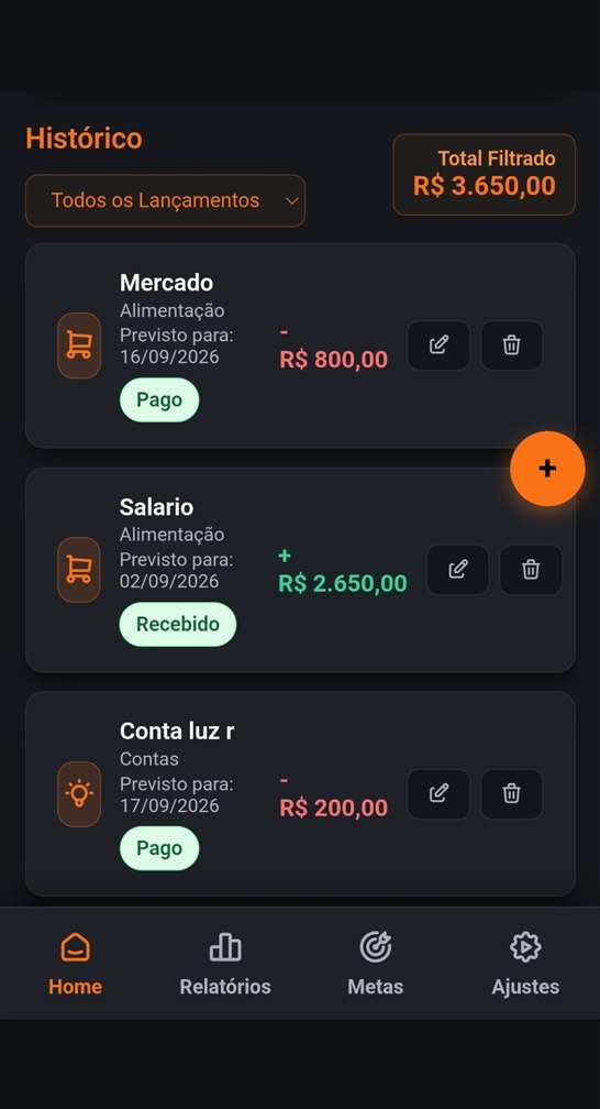 Histórico de lançamentos, com o que está pago e o que está a pagar