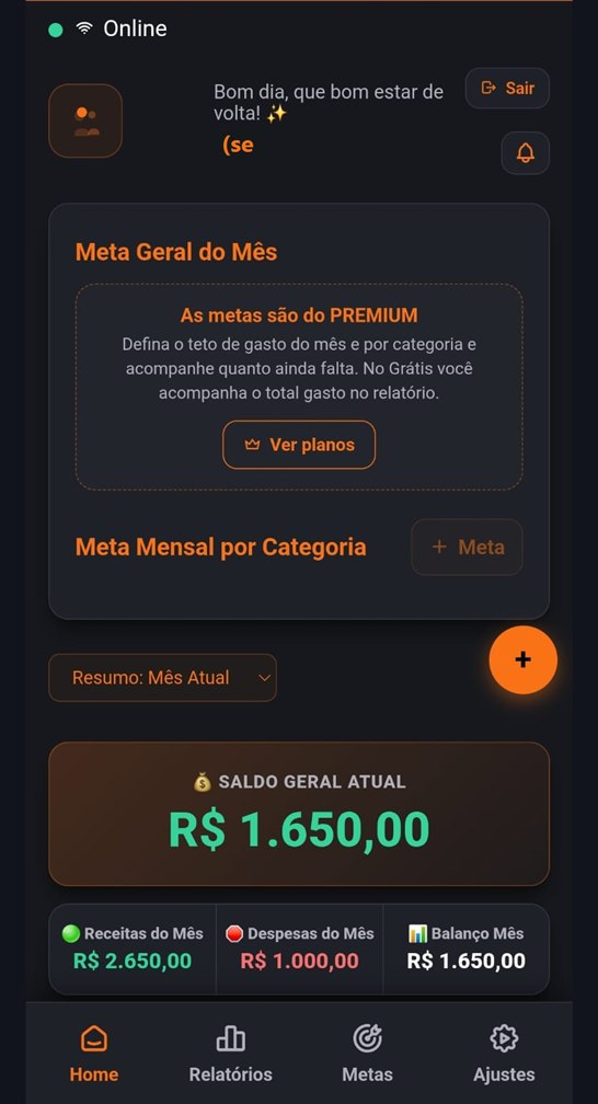 Tela inicial no plano Grátis, com o convite para as metas do Premium